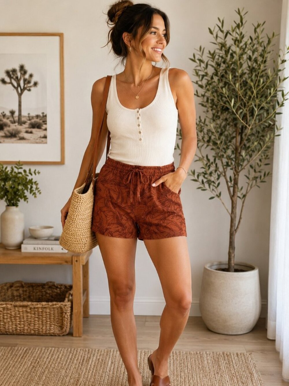 Reitmans Linen Blend Leaf Print Pull-On Shorts – Size 4 - Picture 1 of 10